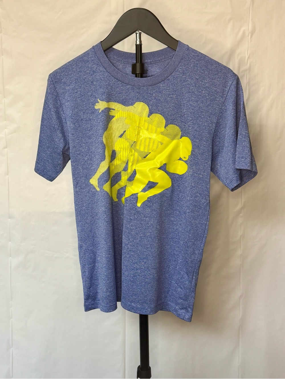 tek gear Heather Blue Short Sleeve Tee with Neon Yellow Athlete Graphic